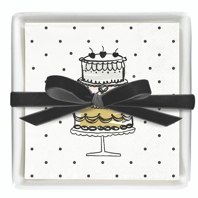 Ceramic Napkin Tray + Napkins - Cake