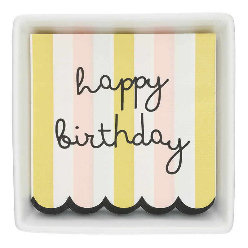 Ceramic Napkin Tray + Napkins - Happy Birthday