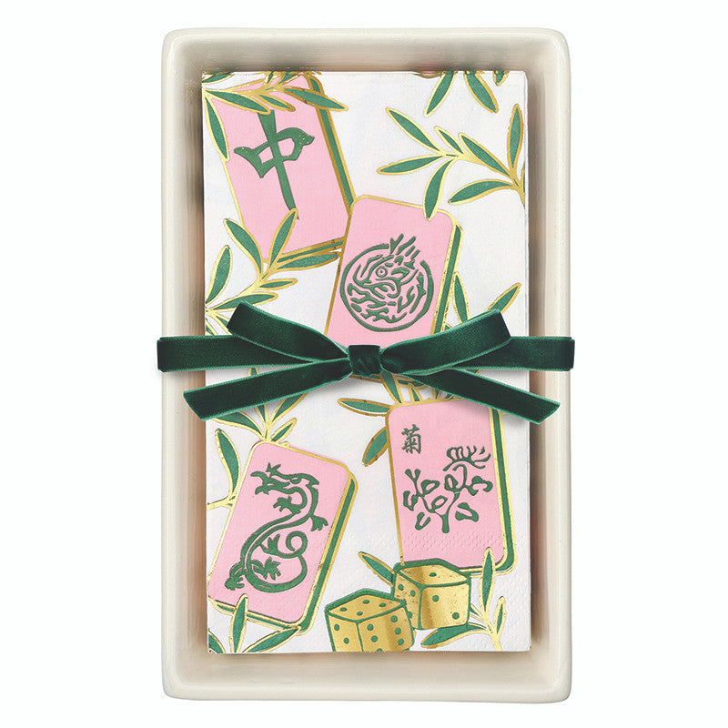 Ceramic Guest Napkin Tray + Napkins - Tiles