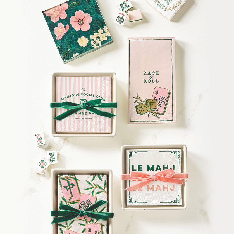 Ceramic Napkin Tray + Napkins - Mahjong Social Club