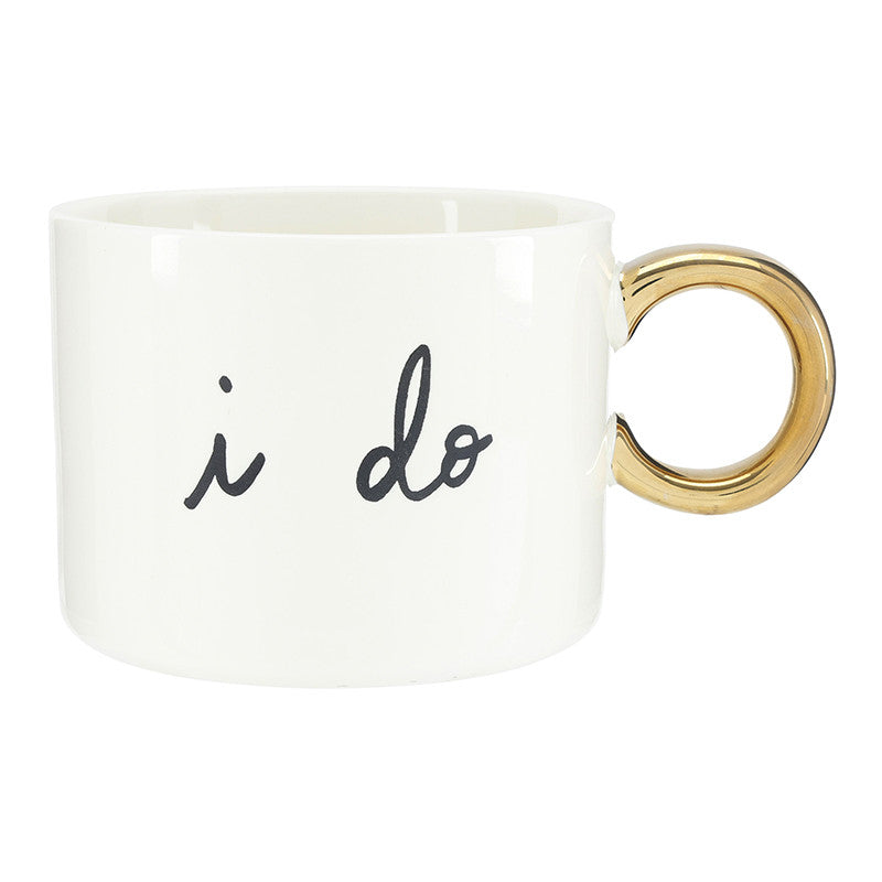 Ceramic Mugs with Gold Handle - I Do/Me Too - Set of 2