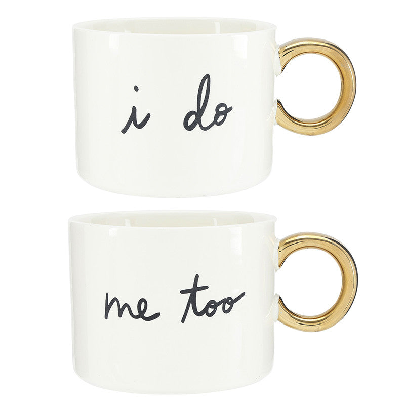 Ceramic Mugs with Gold Handle - I Do/Me Too - Set of 2