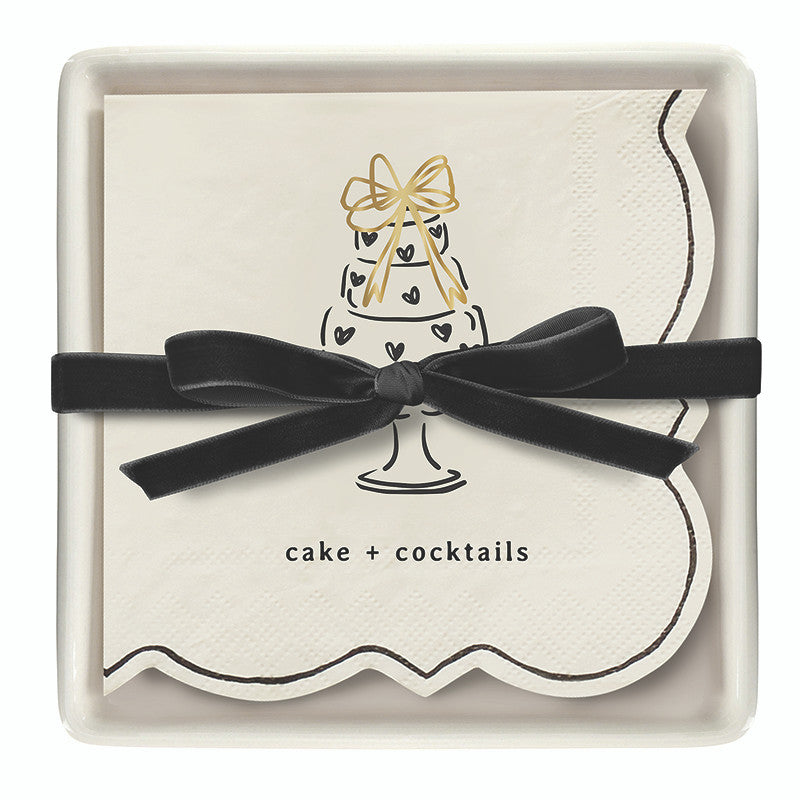 Ceramic Guest Napkin Tray + Napkins - Cake + Cocktails
