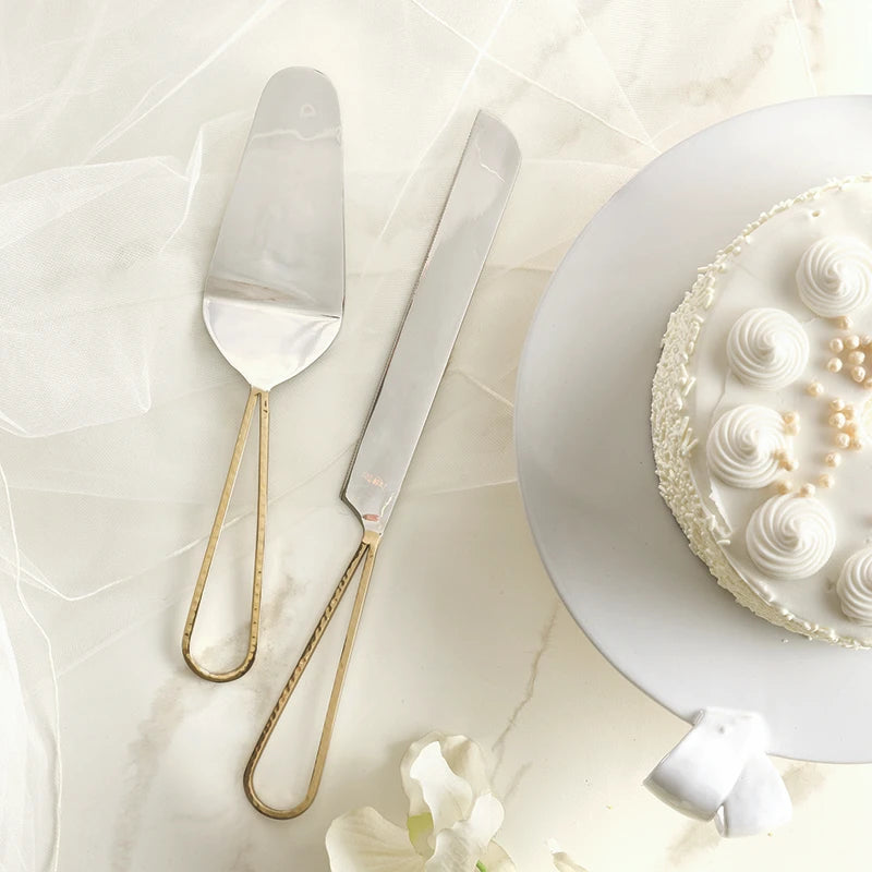 Gold Looped Handle Cake Serving Set - Set of 2