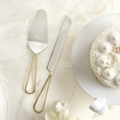 Gold Looped Handle Cake Serving Set - Set of 2