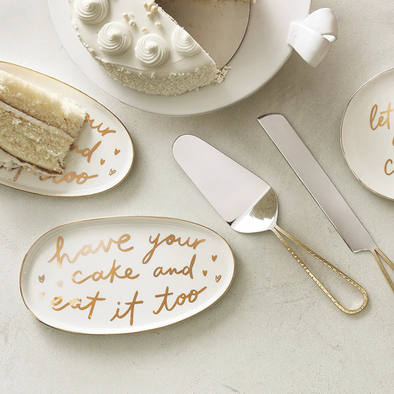 Gold Looped Handle Cake Serving Set - Set of 2