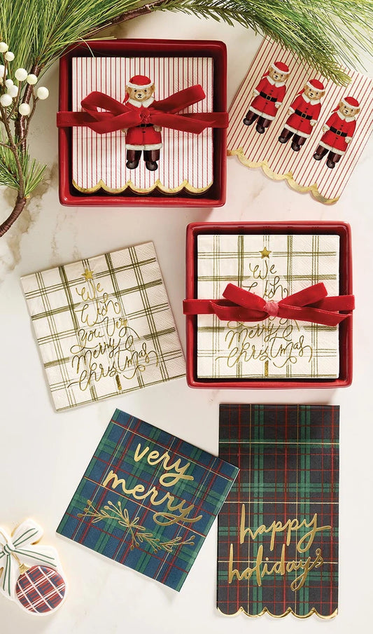 Scalloped Cocktail Napkins - Santa Bear