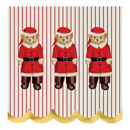 Scalloped Cocktail Napkins - Santa Bear