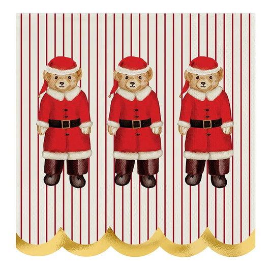 Scalloped Cocktail Napkins - Santa Bear