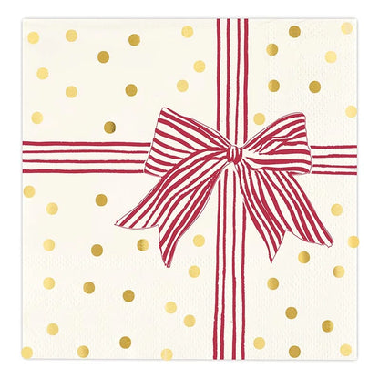 Cocktail Napkins - Red Striped Bow