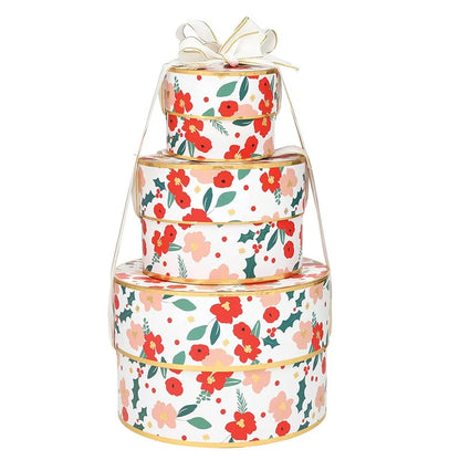 Nested Paper Gift Box - Red Christmas Floral - Set of 3