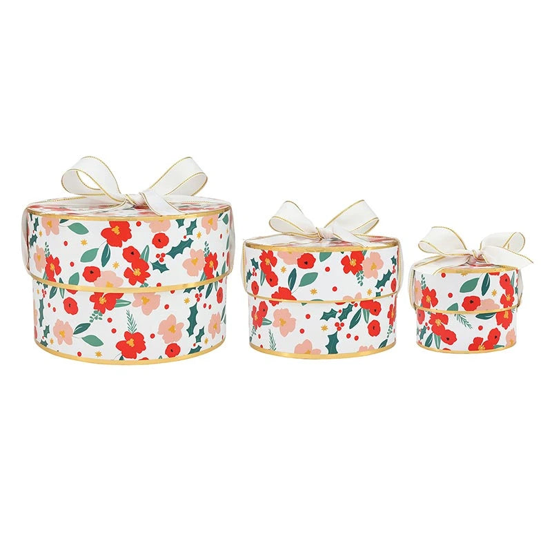Nested Paper Gift Box - Red Christmas Floral - Set of 3