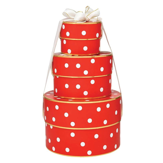 Nested Paper Gift Box - Red + White Dots - Set of 3