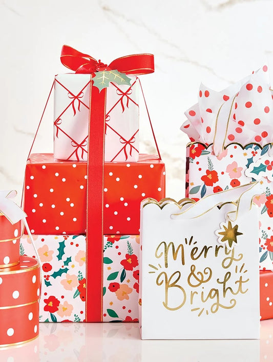 Wrapping Paper - White + Red Bows