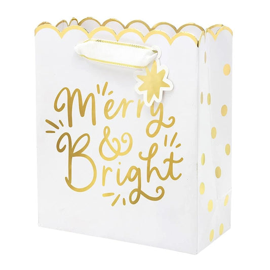 Small Gift Bag - Merry & Bright + Gold Dots