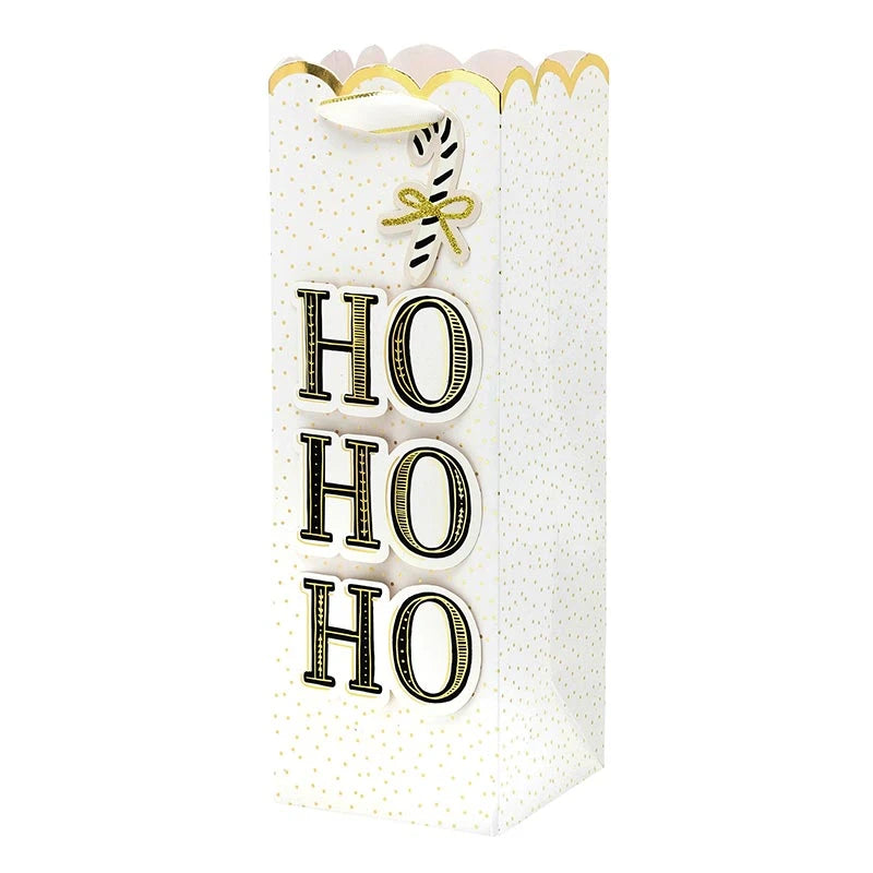 Bottle Bag - Ho Ho Ho + Gold Polka Dots