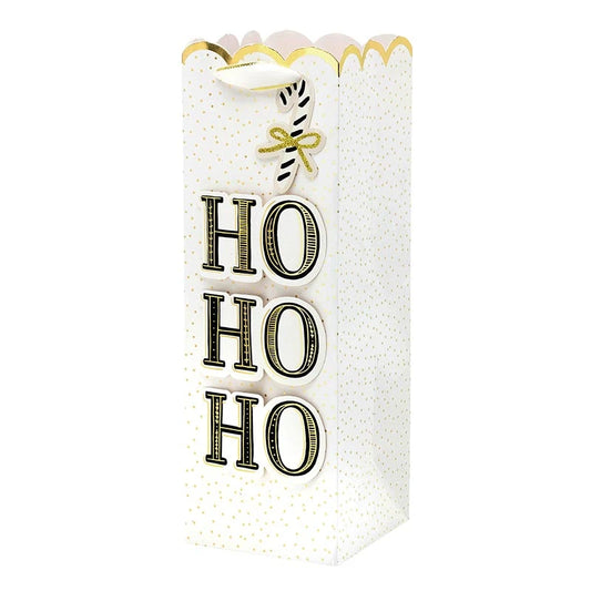 Bottle Bag - Ho Ho Ho + Gold Polka Dots