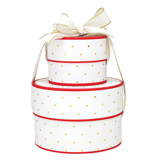 Nested Paper Gift Box - Red with Gold Dots - Set of 2