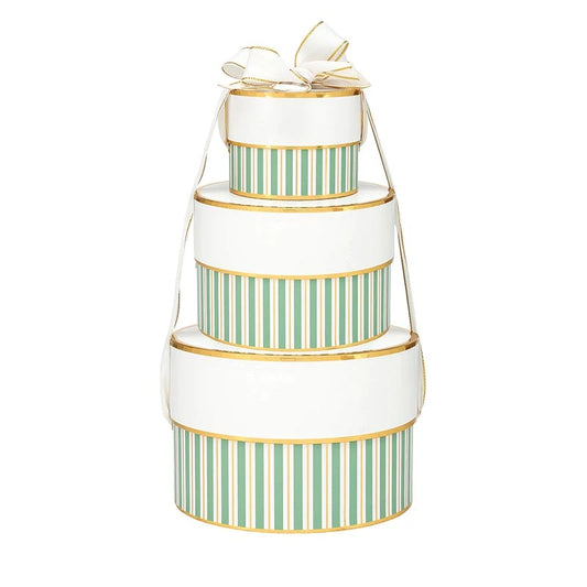 Nested Paper Gift Box - Sage Stripes - Set of 3