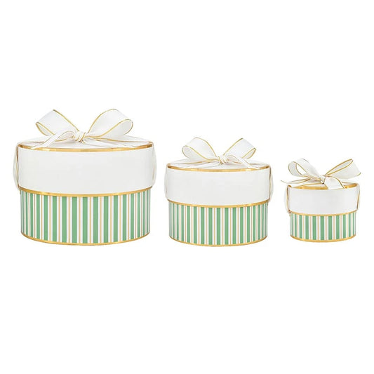 Nested Paper Gift Box - Sage Stripes - Set of 3