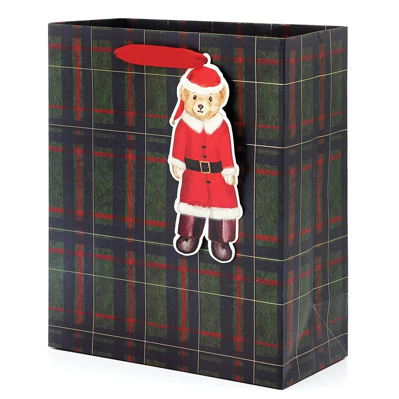 Large Gift Bag - Plaid Santa Bear