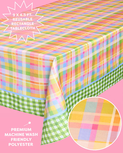 Summer Camp Tablecloth - rainbow plaid table cover