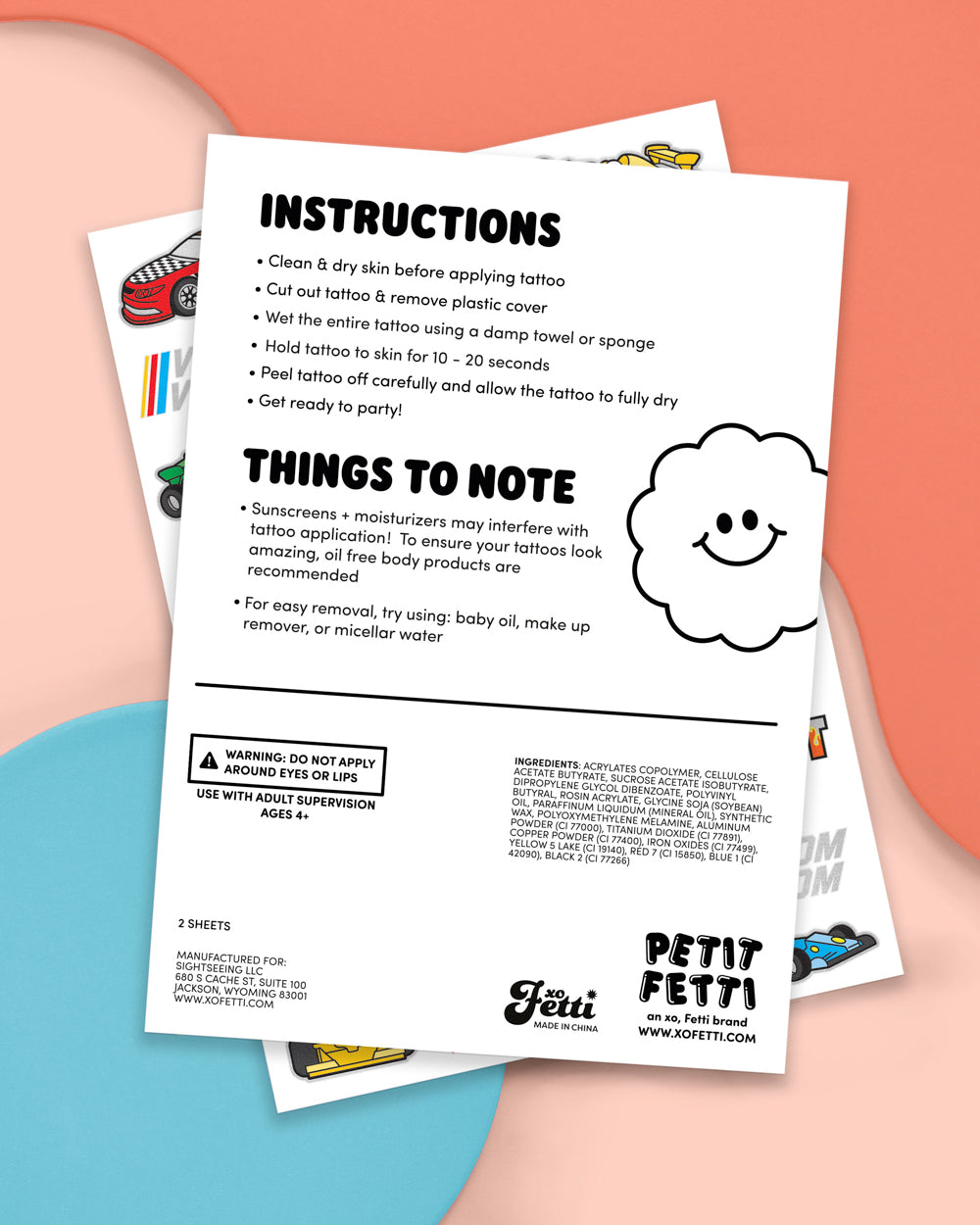 Racecar Tats - 44 foil temporary tattoos