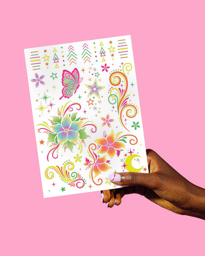 Fluorescent Rave Tattoos - 4 temporary tattoo sheets