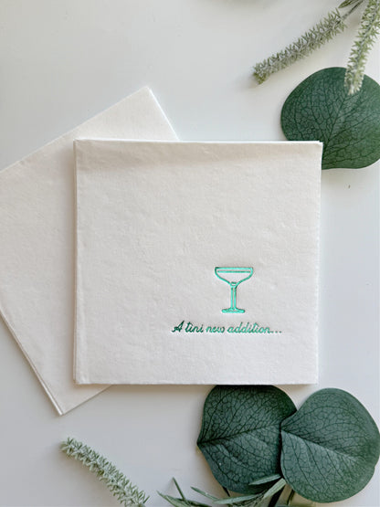 A Tini New Addition Cocktail Napkins - Green Foil on White - Baby Shower Napkins