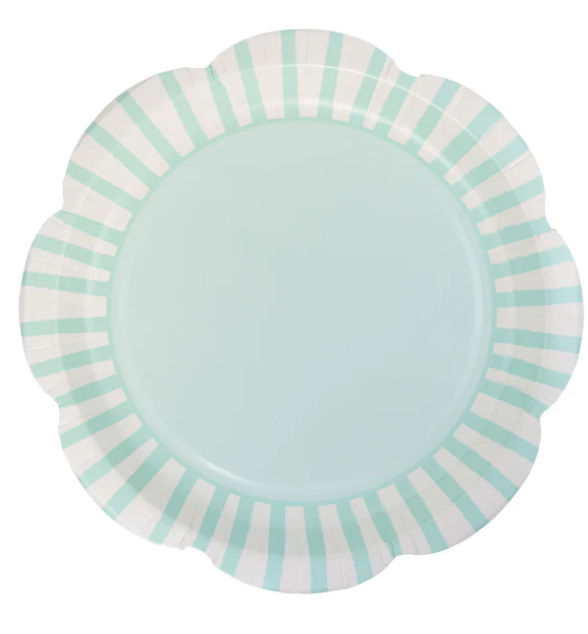 Aqua Striped Scallops 9" Plate