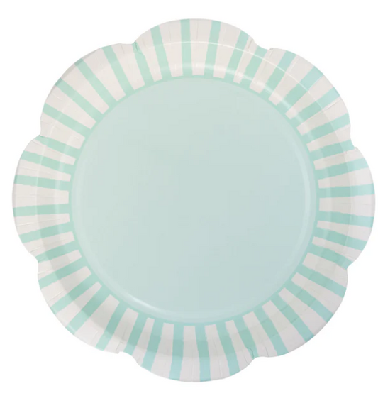 Aqua Striped Scallops 9" Plate