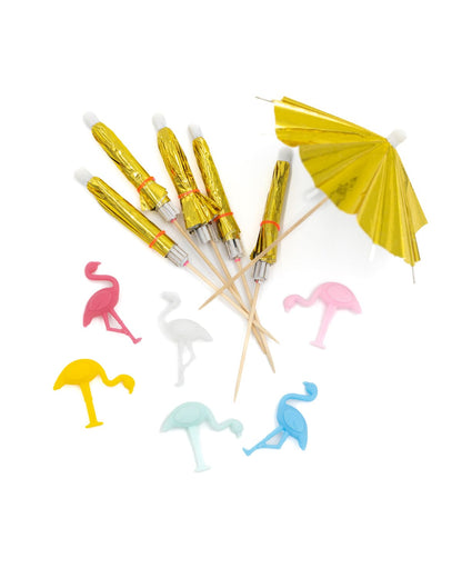 Flamingo Drink Charm & Umbrella Stirrers Set