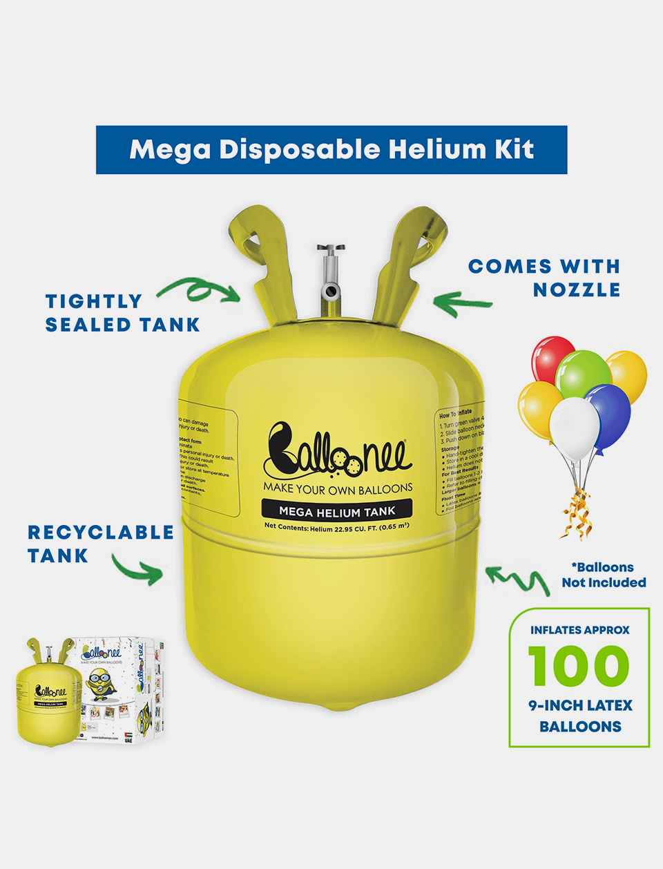 Balloonee Mega Disposable Helium Tank Party Kit
