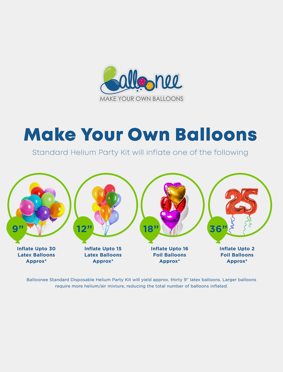 Balloonee Standard Disposable Helium Party Kit