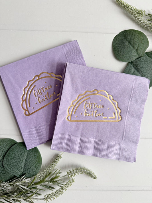 Let's Taco 'Bout Love Napkins - Lavender & Gold Foil | Fiesta Wedding