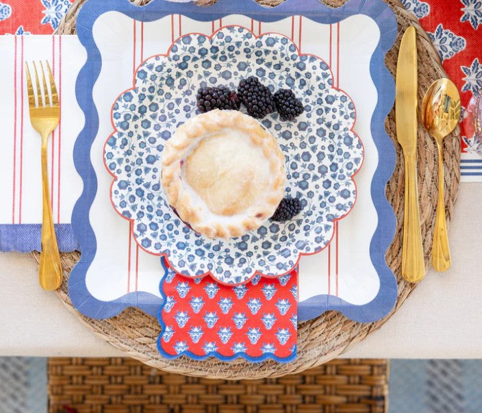 Blue Ditsy Floral Paper Plate