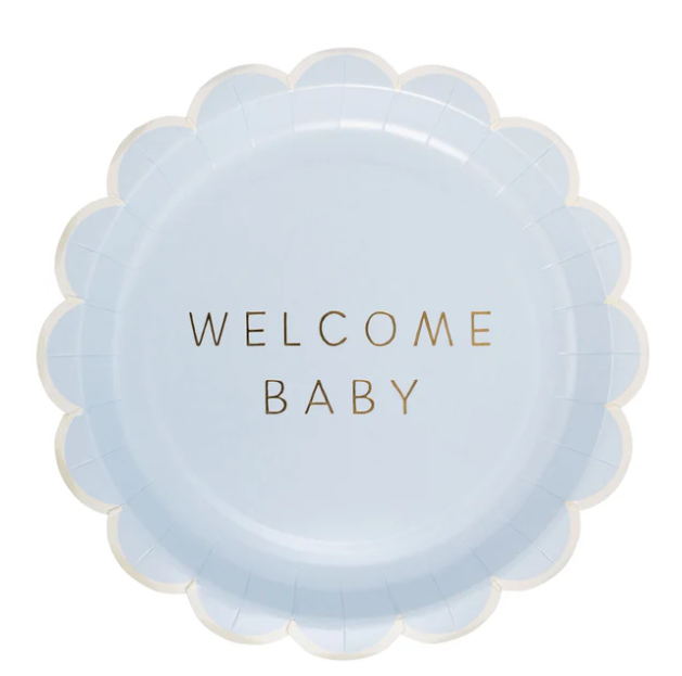 Welcome Baby Blue Plate