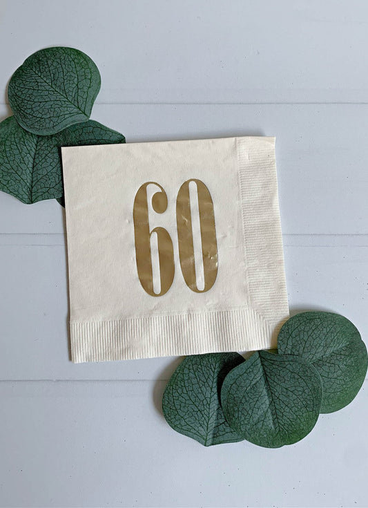 Chapter 60 Cocktail Napkins Cream & Gold Foil 60th Birthday Luxe 16pk