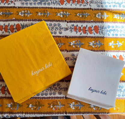 Bonjour Bébé Navy on White Cocktail Napkins | French Country Baby Shower