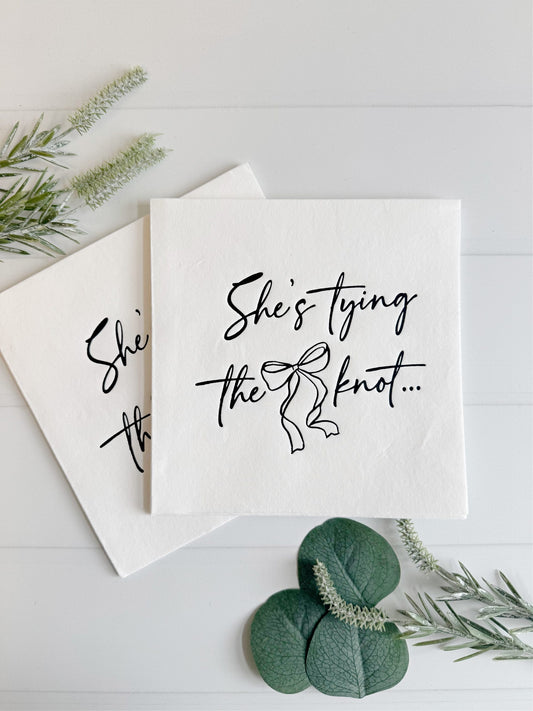She's Tying the Knot Bridal Shower Napkins with Bow Design Black & White - Set of 16