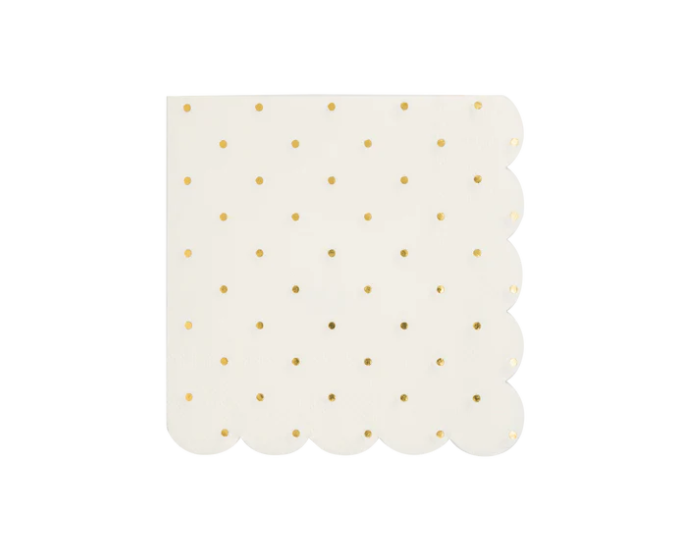 Cottage Gold Foil Polka Dot Scalloped Paper Cocktail Napkin
