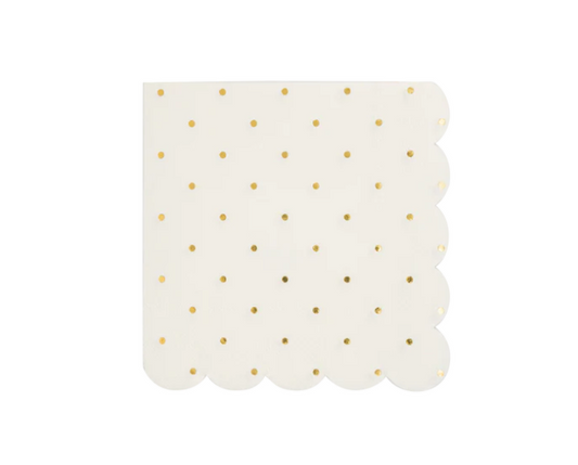 Cottage Gold Foil Polka Dot Scalloped Paper Cocktail Napkin