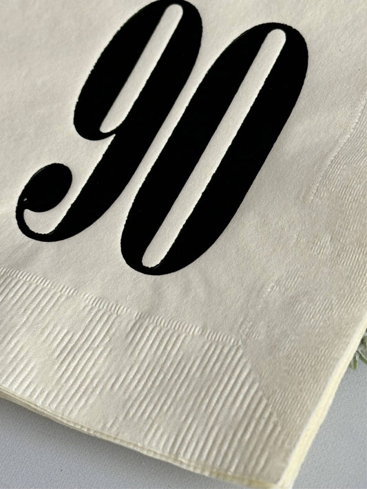 90 Cream & Black Birthday Cocktail Napkins
