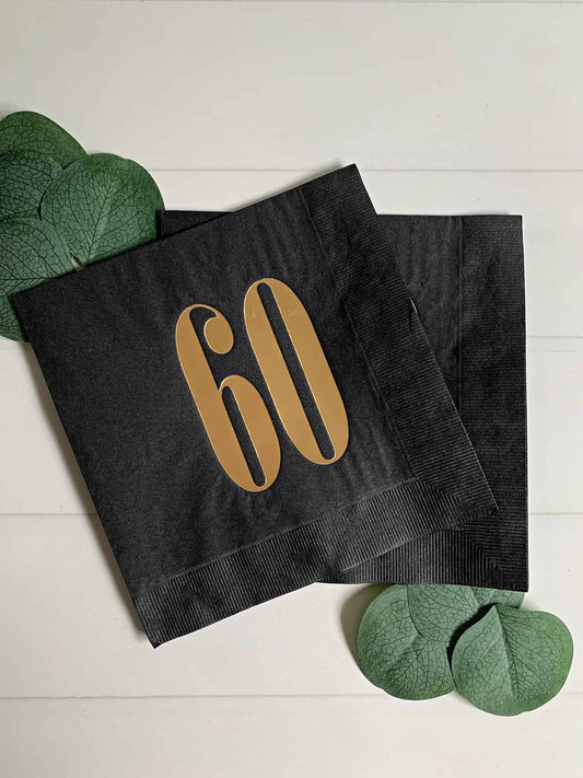 Chapter 60 Luncheon Napkins Black & Gold Foil 60th Birthday Speakeasy 16pk