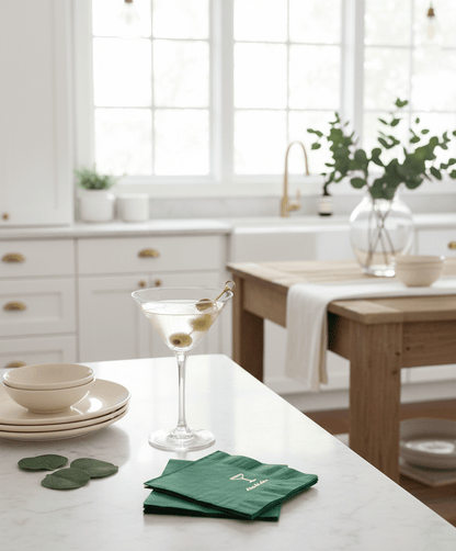 Just a Tini Bit Older Cocktail Napkins - Forest Green & Gold Martini Birthday Decor (16 Pack)