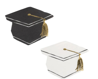 Foil Black/White Grad Hat Shaped Cocktail Napkin Set