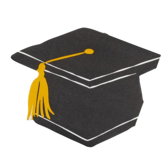 Foil Black/White Grad Hat Shaped Cocktail Napkin Set