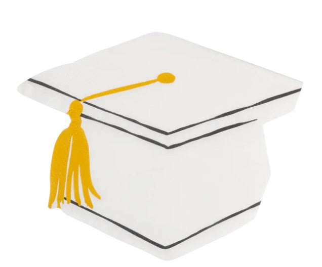 Foil Black/White Grad Hat Shaped Cocktail Napkin Set