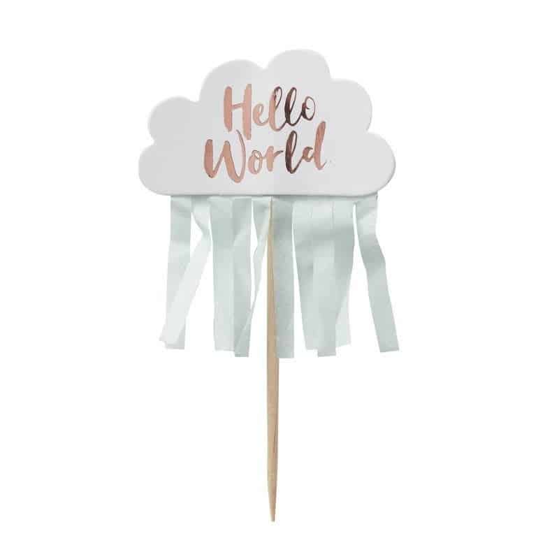 Hello World Baby Shower Cupcake Toppers