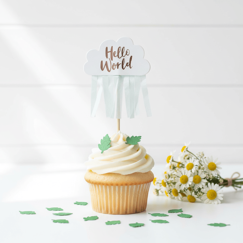 Hello World Baby Shower Cupcake Toppers